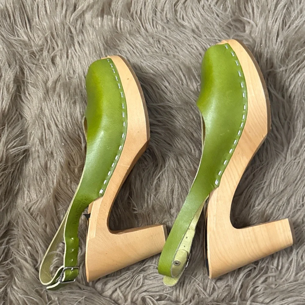 Swedish Hasbeens Olive Green Slingback Clogs size 8.5 - Picture 4 of 12